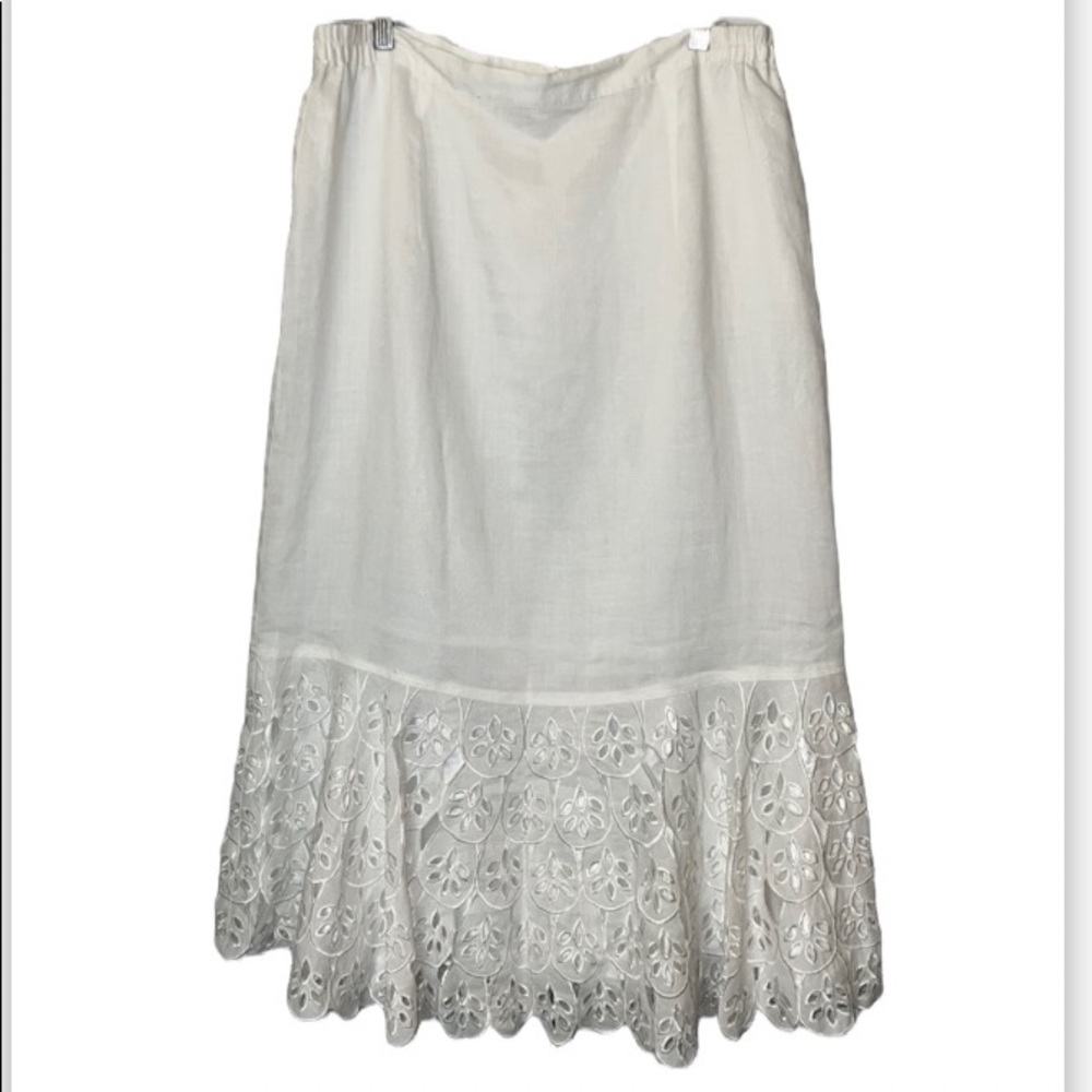 White linen Midi Skirt Ruffle hem